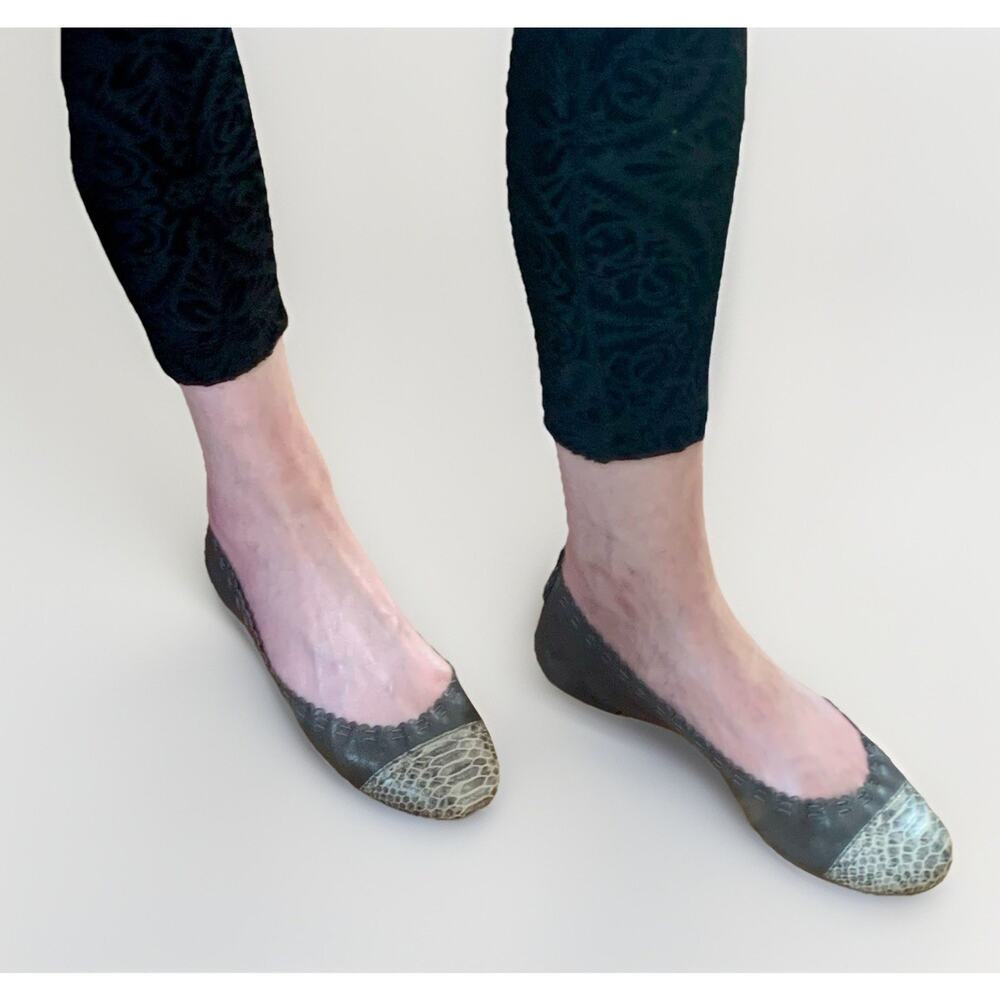 TORY BURCH Leather Snakeskin Ballet Flat Slip-On Shoe Grey Gunmetal Logo WMNS 9 - Picture 14 of 14